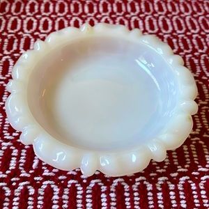 Vintage Anchor Hocking Thumbprint Milk Glass Coaster Trinket Dish 4”